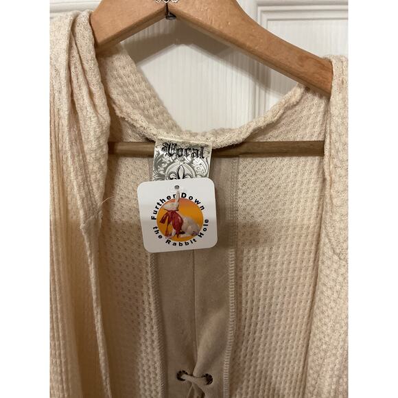 NWT Vocal Women's Cream Waffle Knit Hoodie Vest with Lace Up Back Details, S - Picture 5 of 5